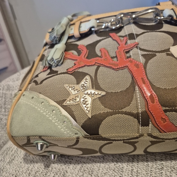 Coach Signature Canvas Coral Reef Appliqué Satchel - Tan & Mint - Picture 3 of 13